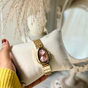 Ladies Gold Snake-Head Shape Watch with Pink Dial