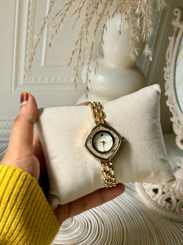 Swarovski Gold Kite-Shape Watch with White Dial