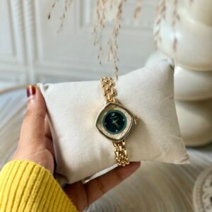 Gold Kite-Shape Watch with Emerald Green Dial