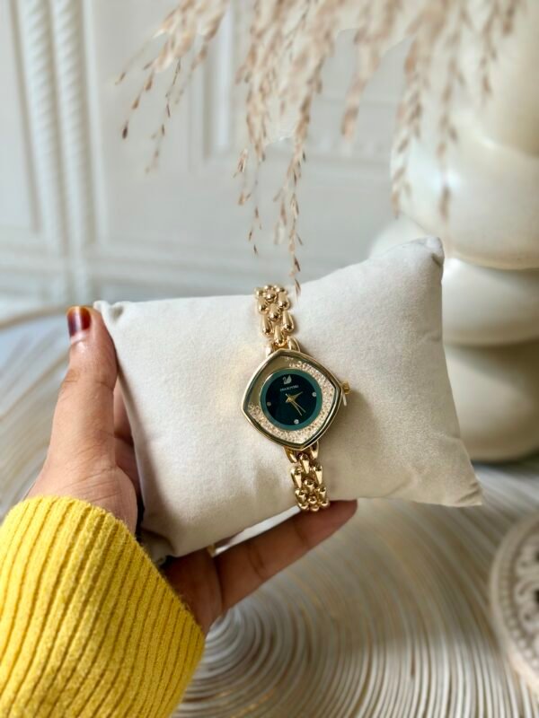 Gold Kite-Shape Watch with Emerald Green Dial