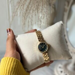 Rolex Honeycomb Strap Watch with Black Dial