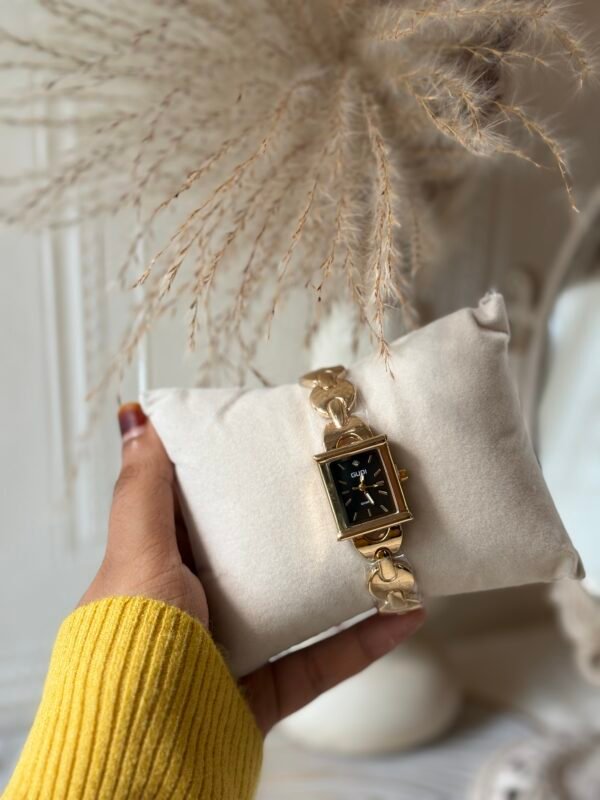 Gold Tank Watch with Minimalist Black Face