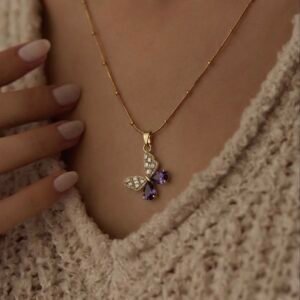 Purple Zircon Butterfly Pendant