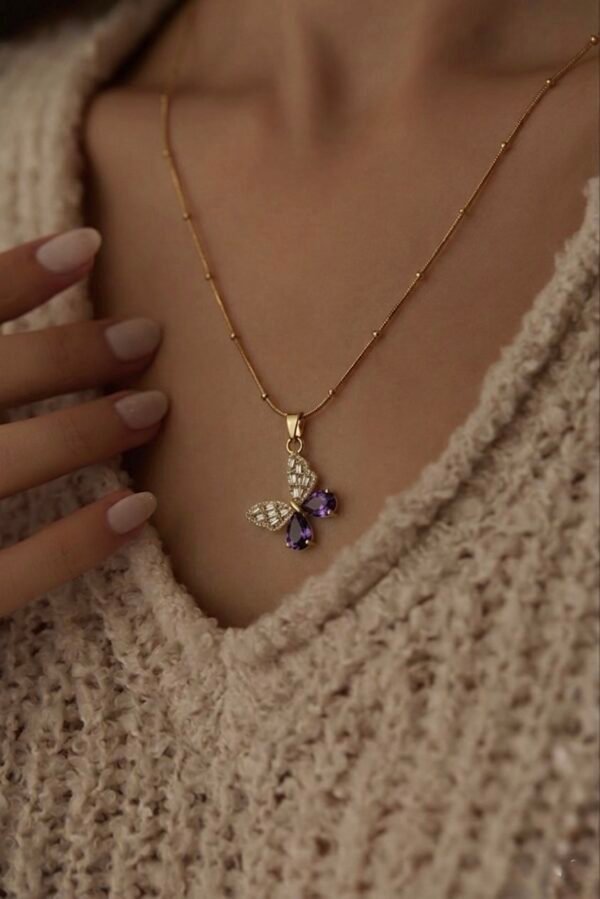 Purple Zircon Butterfly Pendant