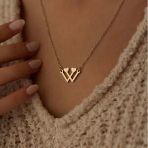 Letter W Heart Initial Necklace