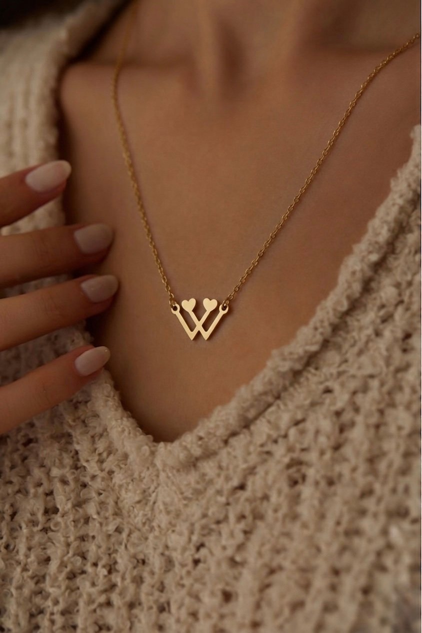 Letter W Heart Initial Necklace