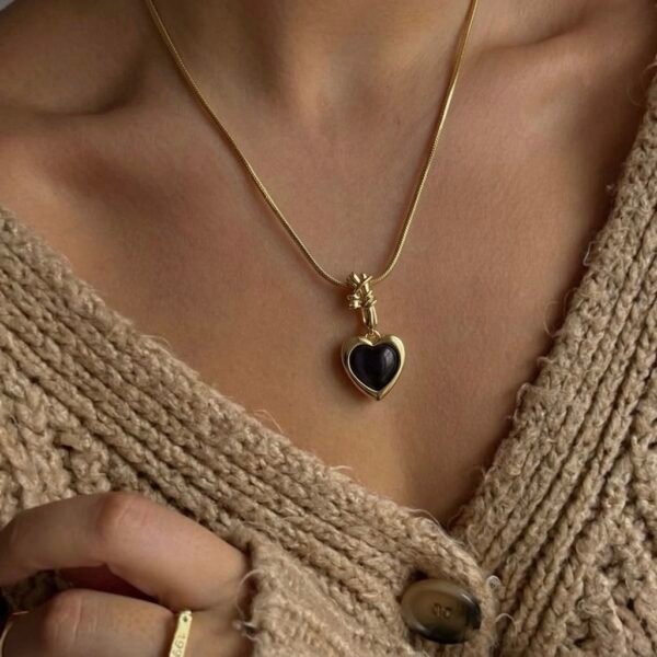 Black Bezel-Set Heart Pendant