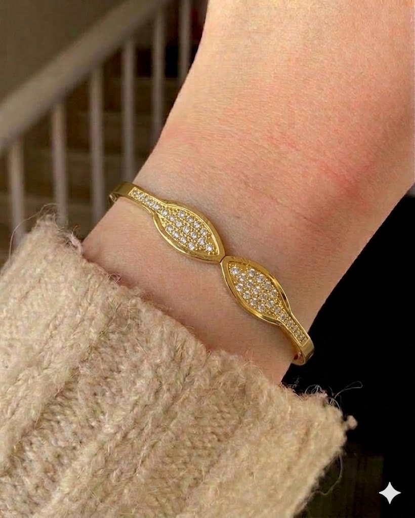 Dual Leaf Marquise Bangle thin wrist - Image 3