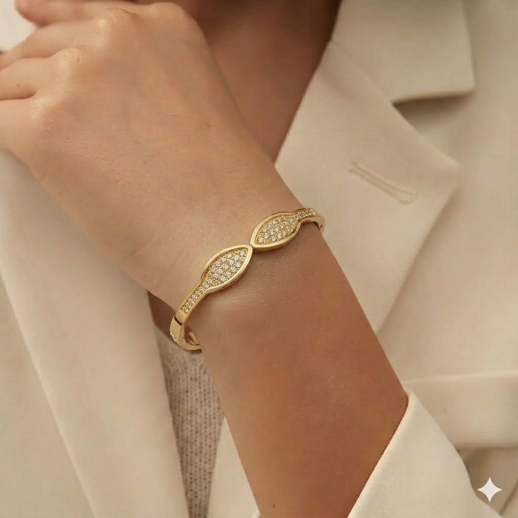 Dual Leaf Marquise Bangle thin wrist