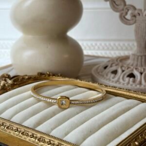 Cushion bezel square stone gold bracelet