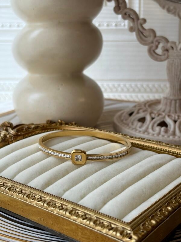 Cushion bezel square stone gold bracelet
