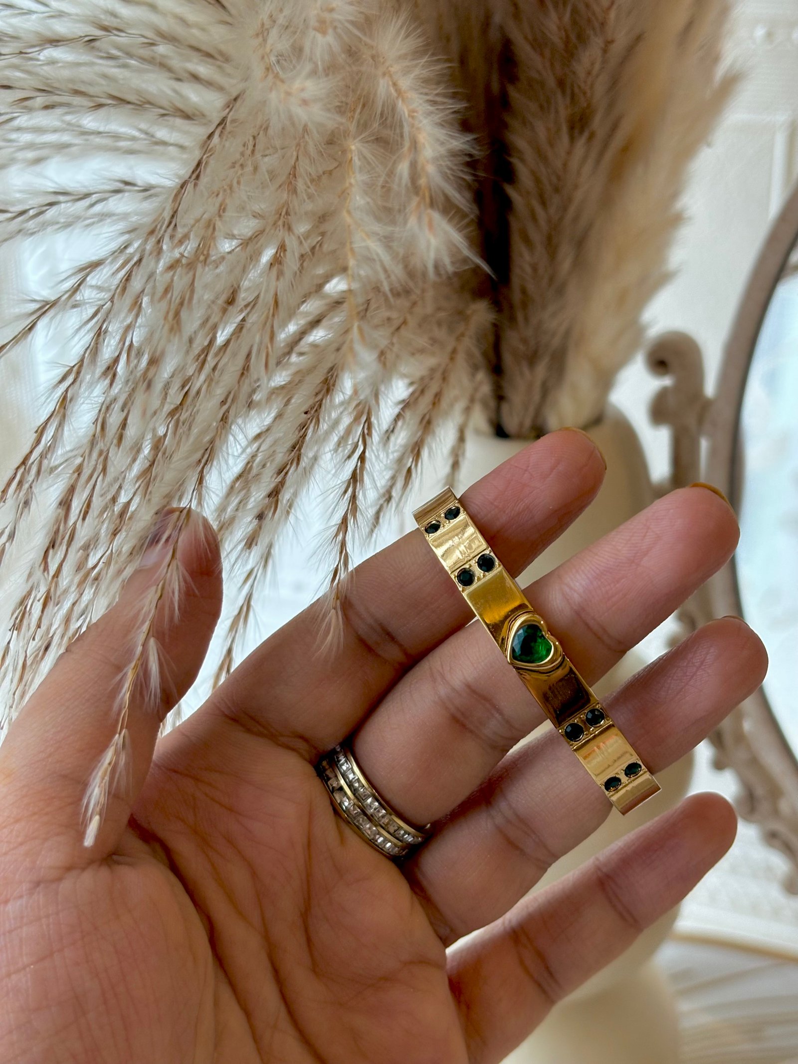 The Green Heart Accented Gold Bangle - Image 3