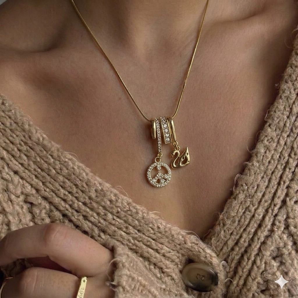 multi-charm pendant necklace. - Image 3