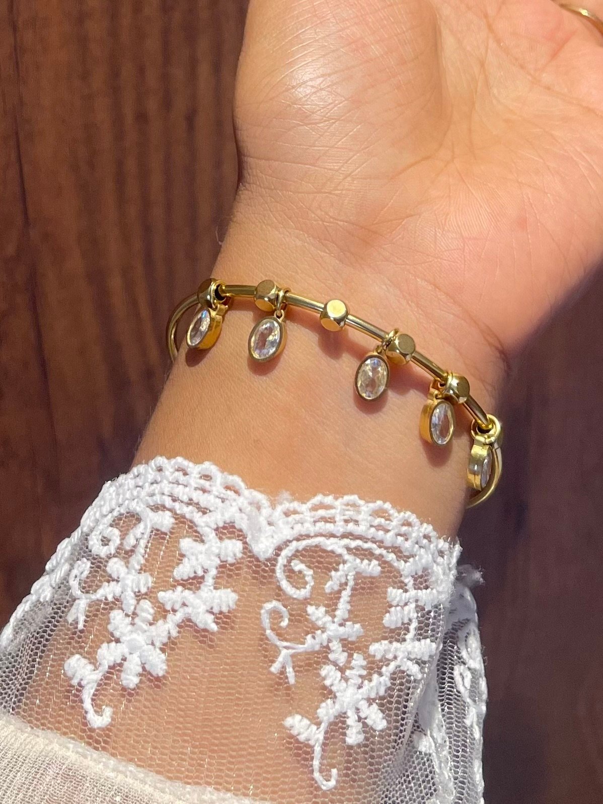 white stone charm bangle